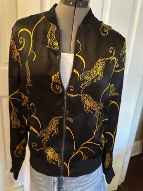 L’Agence Leopard Print Silk Bomber Jacket Size XS NWT